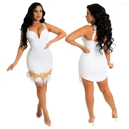 Casual Dresses 2024 White Sexy Thin Mini Bandage Dress Elegant Rayon Sleeveless Skinny Celebrity Party