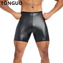 Mens Skinny Leather Pants Body Shaper Waist Trainer High Waist Shaper Control Leggings Compression Underwear Fitness 3pts Shorts 240220