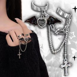 Cluster Rings Gothic Black Demon Wings Cross Chain Ring Y2K Sweet Cool Girl Heart Rhinestone Finger Opening Adjustable Jewellery Gift