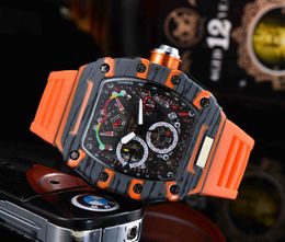 Top digite version Skeleton Dial All Fibre Pattern Case Japan Sapphire Mens Watches Rubber Designer Sport Watches