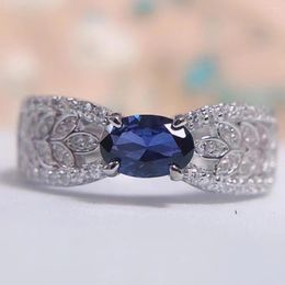 Cluster Rings 0.5Ct Oval Cut Red/Blue Diamond Female Ring AU585 Solid 14K 585 White Gold Fine Jewelry 210