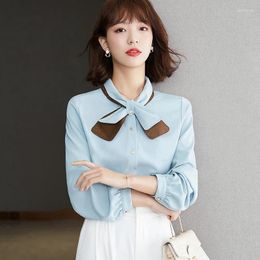 Women's Blouses Autumn Elegant Bow Tie Collar Shirts Women Age-reducing Blue Shirt Chiffon Office Tops