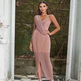 Casual Dresses 2024 Design Sexy Thin Long Dress Elegant Rayon Suspenders Pleated Irregular Birthday Party