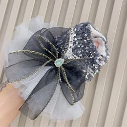 Dog Apparel Autumn Winter Plush Velvet Pet Clothes Fashion Fine Sequin Gray Lace Bow Princess Dress For Small Medium Chihuahua Puppy