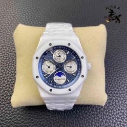 U1 Top-grade AAA Designer Men Automatic Mechanical Movement Watch Ap26579 White Ceramic Perpetual Calendar Royal Moon Function Watches Temperament Wristwatches