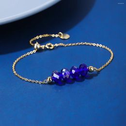 Charm Bracelets Handmade Women's 18cm Blue Glass Beads Bracelet Women Girl Wrap Jewelry