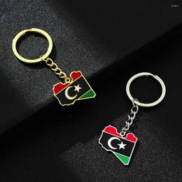 Keychains Vintage Libyan Map Flag Ethnic Style Stainless Steel Keychain For Men Women Gift Key Chain Accessory Ring Jewellery