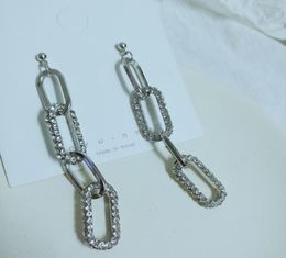 Rongho brand Crystal Link Chain Long earrings for women Silver Rhinestone Brincos Femme Gift Fashion Bijoux 20182328214