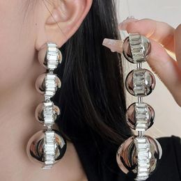 Dangle Earrings 2024 Exaggerated Fashion Zircon Semi-circular Mirror Metal Pendant Long Designer Niche High-grade Girl