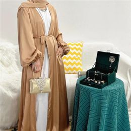 Ethnic Clothing Eid Mubarak Shiny Satin Open Abaya Kimono Cardigan Muslim Dresses Women Hijab Robe Ramadan Dubai Turkish Islam Jalabiya