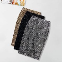 Skirts Autumn And Winter Fashion Sequined Skirt For Women High-waisted Elastic Over-the-knee Sexy Shiny Hip-hugging Trendy