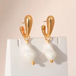 Dangle Earrings Minar Elegant Irregular Baroque Pearl Long Drop 18K Real Gold Plated Brass Metallic Open Love Heart Earring For Women