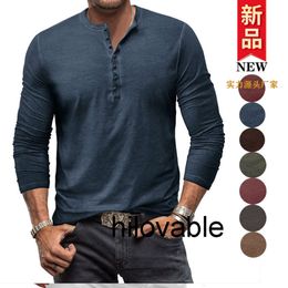 No logo fashions hilovable Mens Tie Dyed Henry Slim Fit Long sleeved T-shirt Button Washed Old V-neck Mens T-shirt