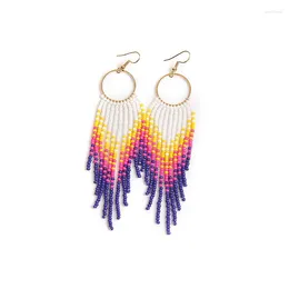 Dangle Earrings Fringe Hand Knitting Beading Bohemia Gradient Circles Versatile Geometry Alloy Ma'am Rice Bead