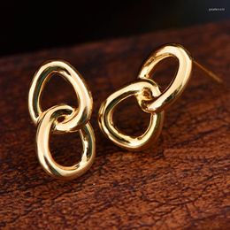 Stud Earrings YUNLI Real 18K Gold Pure AU750 Chain Type Geometric Drop For Women Fine Jewelry