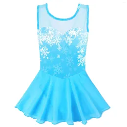 Stage Wear BAOHULU Cotton Ballet Dress Gymnastics Leotard For Girl Sleeveless Snowflake Print Skirt Chiffon Tulle Performance Dance Costume