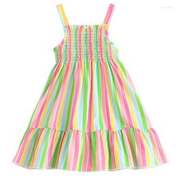 Girl Dresses 2024 Summer Outfits Kids Clothes Toddler Korean Cute Stripe Sleeveless Beach Baby Princess Dress Clothings BC1216