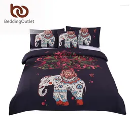 Bedding Sets BeddingOutlet 4 Pieces Bohemian Set Elephant Tree Black Printed Boho Duvet Cover Soft Bedspread Twin Full Queen King