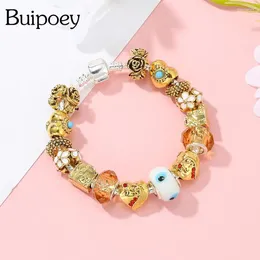 Charm Bracelets Buipoey Golden Heart Beads Flowers For Women Men Original Crystal Glass Beaded Bracelet Jewelry Birthday Gifts