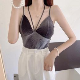 Camisoles Tanks Women Casual Solid Colour Beauty Back with Sleeveless Camisole Cross Decoration v Neck Fashionable Sexy Vest Tops