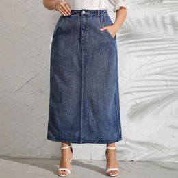 Skirts Autumn/Winter Vintage Solid Color Korean Long Skirt Spliced Denim Art Half Plus Size Commuter