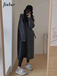 Casual Dresses Jielur Grey Loose Sweater Knitting Split Female Autumn Fashion Solid Colour Chicly Long Sleeve Women