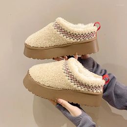 Slippers Winter Women Indoor Platform Shoes Warm Home Cotton Slipper Short Plush Comfortable Ladies Boot Solid Color Pantuflas