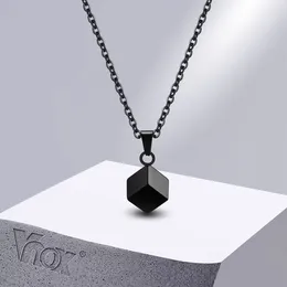 Pendant Necklaces Vnox Fashion 3D Square Urn For Men Women Glossy Stainless Steel Minimalist Geometric Cube Collar Jewelry