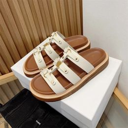 New Senior Women Slippers Designer Sandal Vintage Roman Sandals Paired With Socks Beach Cowhide Leather Sandals High Quality Non Slip Ru 4952