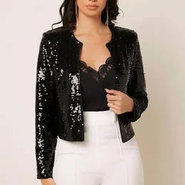 Women's Jackets Sequin Decoration Women Blazer Coat Jacket Open Front Crew Neck Long Sleeve Slim Fit Cardigan