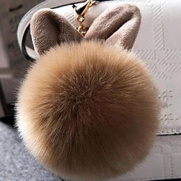 Keychains Women Pompon Key Chain Ear Hairball Pendant Creative Faux Fur Smartphone Bag Accessories Girl 10CM Keyring