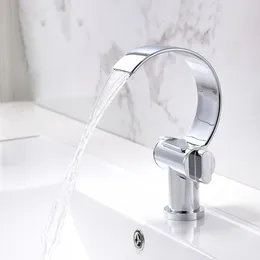 Bathroom Sink Faucets Brass Basin Faucet Waterfall Double Handle Single Hole Spout Mixer Cold Deck Mounted Bathtub Torneira