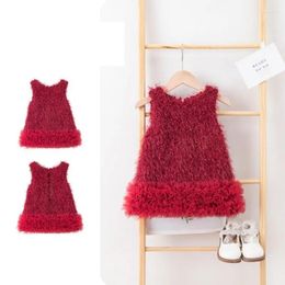 Girl Dresses Baby Fluffy Fur Sleeveless Dress Infant Toddler Vest Winter Spring Autumn Clothes Christmas Year Party 1-7Y