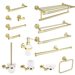 Golden Towel Rack Towel Bar Ring Brushed Gold Hardware Set Robe Coat Hook Toilet Tissue Paper Holder Bathroom Accessories Kit 240223