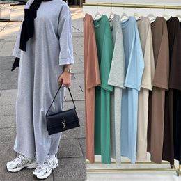 Ethnic Clothing Muslim Women Middle Easte Plain Long Sleeve Pocket Loose Hoodie Dress Turkey Robe Dubai Abaya Kaftan Ramadan Modest Dresses