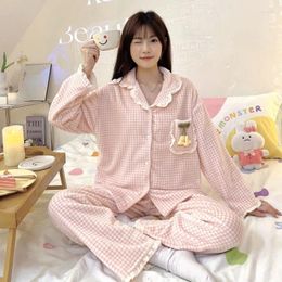Women's Sleepwear Winter Large Size Warm Pajamas Women Sweet Girly Style Plaid Nightclothes Sets Tulip Flannel V-neck Female Loungewear Suit