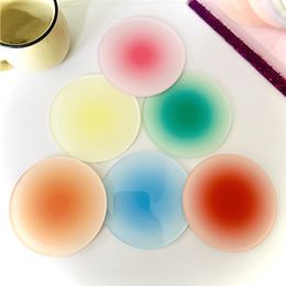 Colour Gradient Acrylic Coaster Anti-slip Round Cup Pad Dining Coffee Table Placemat Cafe Desktop Decor Mug Mats W0191