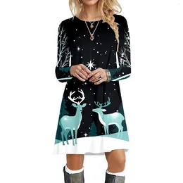 Casual Dresses Women Autumn And Winter Fashion Christmas Printed Round Neck Long Sleeve Dress Work