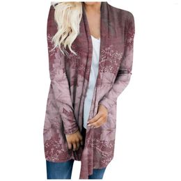 Women's Vests Thin Print Long Sleeve Blouse Three-Quarter Cardigan With Pocket All-Matched Lightweight Jacket Tops