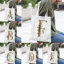Shopping Bags 26 Letter Printed White Canvas Tote Made For Woman Recycling Use Bag Large Seize Capacity Low Price Eco
