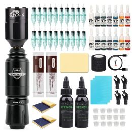 Kits Complete Wireless Tattoo Machine Kit with Tattoo Power Battery 20pc Cartridge Needles 2pc Transfer Gel Paper 14pc Ink Tattoo Kit