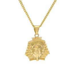 Men Women Stainless Steel Egyptian Pharaoh Pendant Gold Colour Hip Hop Style Titanium Egypt King Necklace Chain Punk Jewelry199a