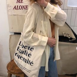 Ladies Canvas Tote Bag Female Retro English Printed Shoulder Women Green Shopping Student Book Grocery Handbag Bags231t