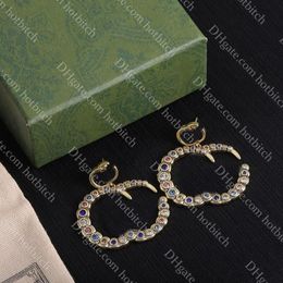 High Quality Brass Earrings Designer Women Big Letter Earrings Luxury Coloured Gemstone Lady Earrings Valentine Day Gift With Box
