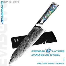 Kitchen Knives Grandsharp Damascus Kitchen Knives 8.5 Inch Japanese Kiritsuke Knife AUS-10 Damascus Stainless Steel Chef Cutting Cooking Tools Q240226