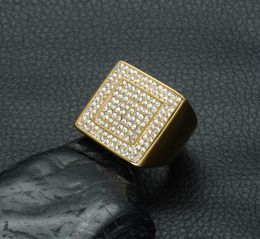 MCW Square Drill Geometric Gold Filled Titanium Stainless Steel Rings for Men Jewelry9849577