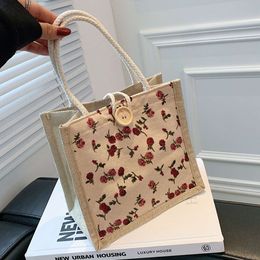 Retro Linen Handbag Women Large-Capacity Flower Print Shopper Tote Travel Grocery Storage Bag Mini Gift Packing Pouch