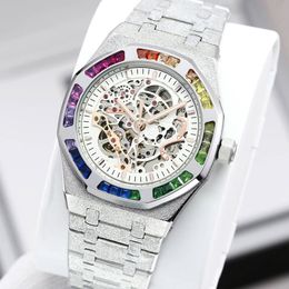 Watch, Men's, Deluxe, Master, cutout dial, Colour diamond-encrusted bezel, frosted silver stainless steel case, folding bow buckle, automatic mechanical movement