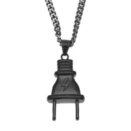 Men Women Gold Black Plug Pendant Stainless Steel Gold Colour Bling Hip hop Necklace Cuban Chain Fashion Punk Jewelry302E