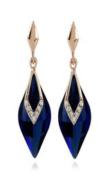 European Style Royalty Waster Drop Navy Blue Crystal Stud Earrings For Women Elegant Fashion Jewelry1239413